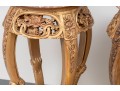 Pair Of Oriental Marble Top Incised Pedestal Stands 