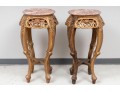 Pair Of Oriental Marble Top Incised Pedestal Stands 