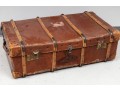 Vintage Red Leather Flat Steamer Trunk