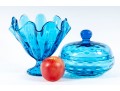 L. E. Smith Glass Compote & Empoli Art Glass Lidded Bowl