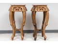 Pair Of Oriental Marble Top Incised Pedestal Stands 