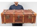 Vintage Red Leather Flat Steamer Trunk