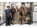 Picasso Themed Wood Folding Panel Divider