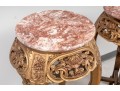 Pair Of Oriental Marble Top Incised Pedestal Stands 