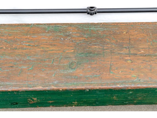 Antique Farmhouse Painted Wood Bench In Green