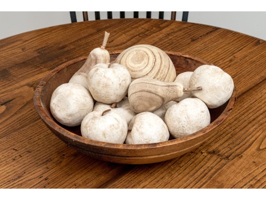 Wonderful Wood Centerpiece Bowl With Faux Fruit