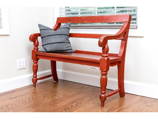 Vintage Farmhouse Chic Red Painted Bench