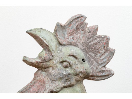 Antique Cast Lead Sculpturesque Rooster On Stand
