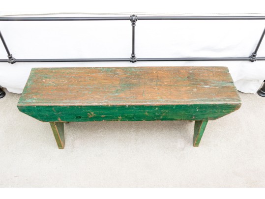 Antique Farmhouse Painted Wood Bench In Green