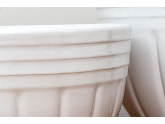 Three Roseville Pottery White Glazed Ceramic Mixing Bowls