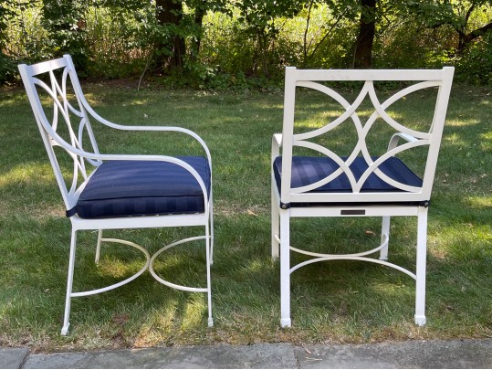McKinnon And Harris Pair Of White Regency Style Aluminum Patio Chairs