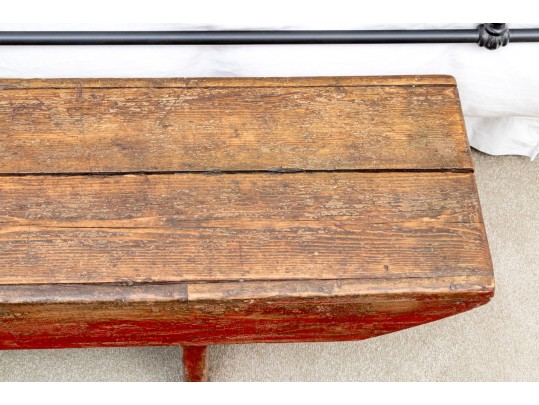 Antique Farmhouse Painted Wood Bench In Red