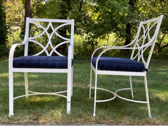 McKinnon And Harris Pair Of White Regency Style Aluminum Patio Chairs