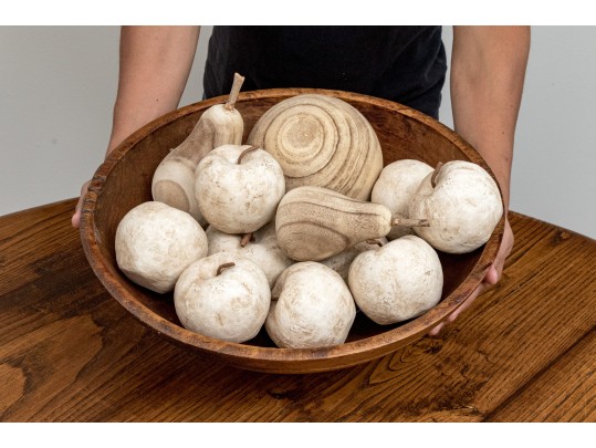 Wonderful Wood Centerpiece Bowl With Faux Fruit