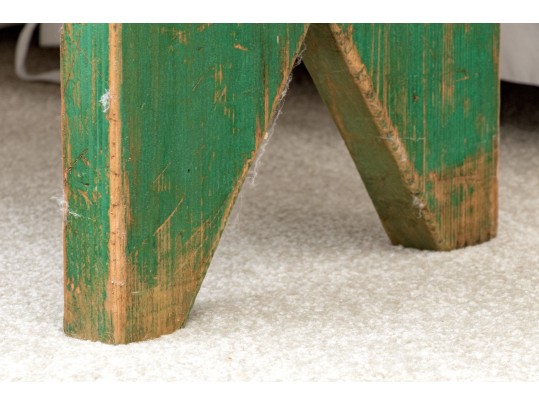Antique Farmhouse Painted Wood Bench In Green