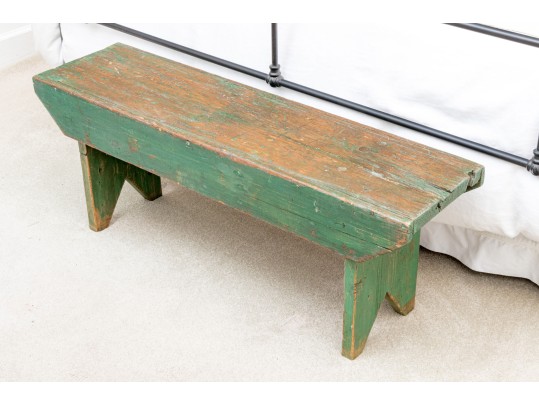 Antique Farmhouse Painted Wood Bench In Green