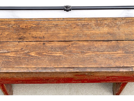 Antique Farmhouse Painted Wood Bench In Red