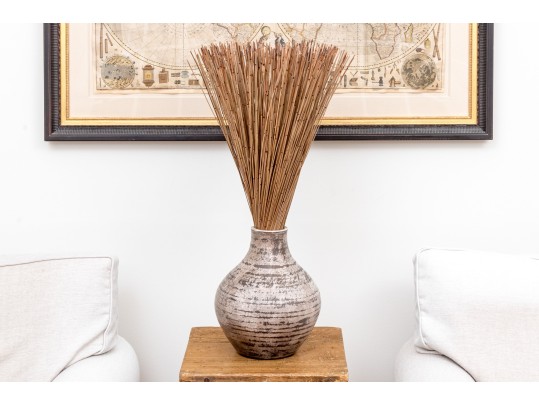 Mexican Ceramic Vase With Natural Reed Arrangement