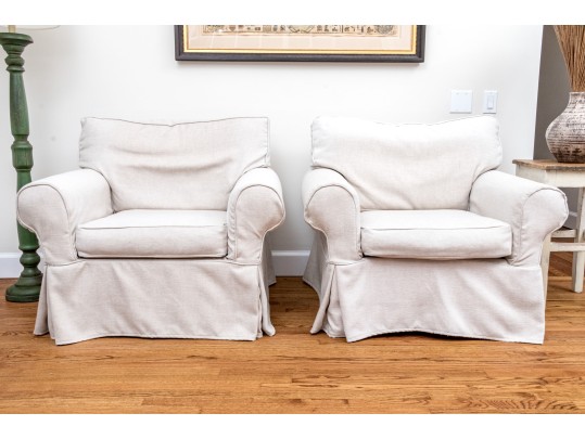 Pair Of Mitchell Gold For Pottery Barn Slipcovered Club Chairs 