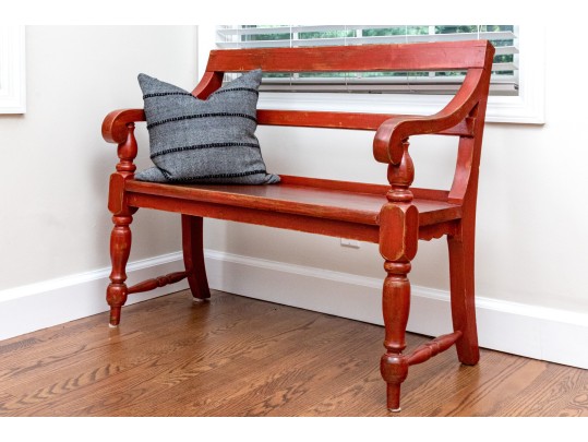 Vintage Farmhouse Chic Red Painted Bench