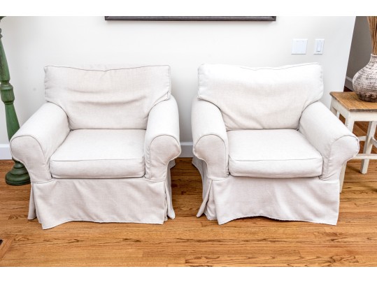 Pair Of Mitchell Gold For Pottery Barn Slipcovered Club Chairs 