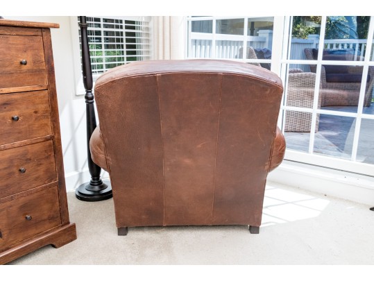 Vintage Crate & Barrel Leather Upholstered Club Chair And Throw Blanket