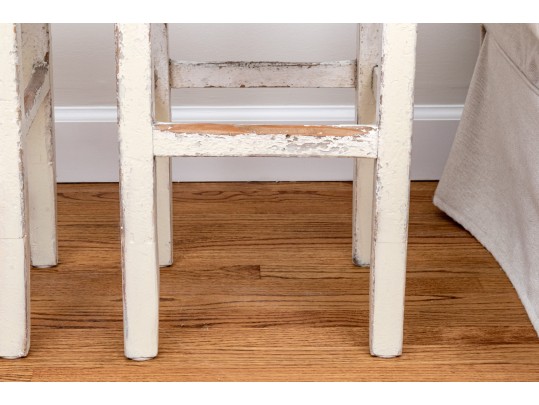 Pair Fabulous French Country Rustic Painted Taborets