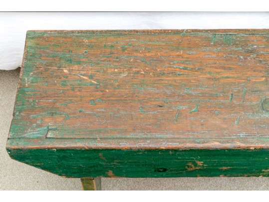 Antique Farmhouse Painted Wood Bench In Green