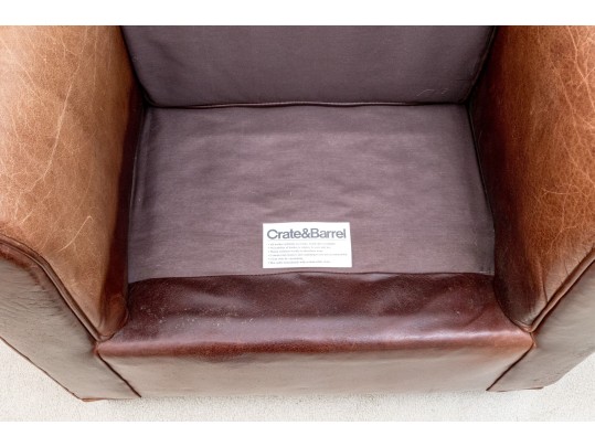 Vintage Crate & Barrel Leather Upholstered Club Chair And Throw Blanket