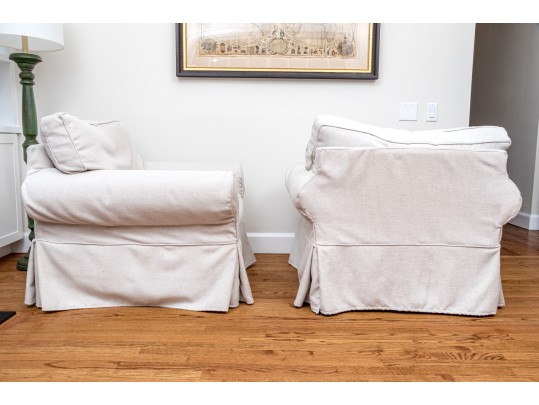 Pair Of Mitchell Gold For Pottery Barn Slipcovered Club Chairs 