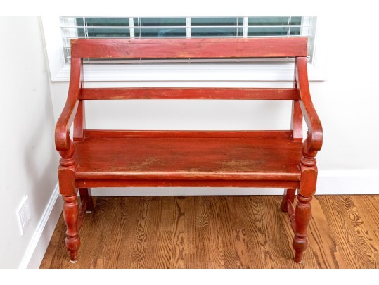 Vintage Farmhouse Chic Red Painted Bench