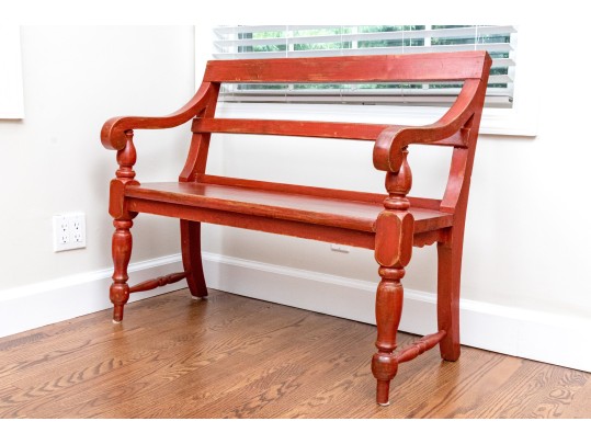 Vintage Farmhouse Chic Red Painted Bench