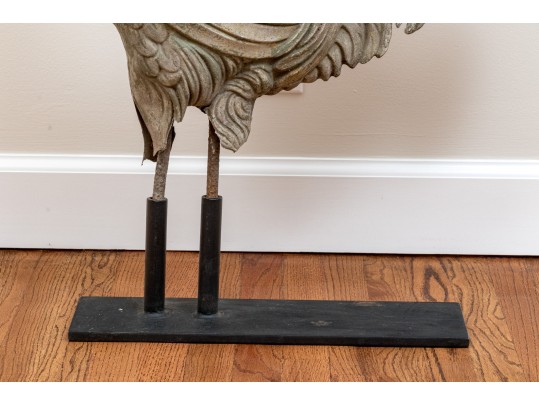 Antique Cast Lead Sculpturesque Rooster On Stand