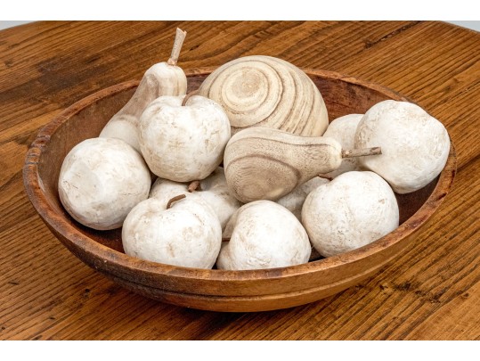 Wonderful Wood Centerpiece Bowl With Faux Fruit