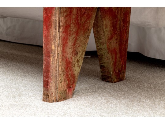 Antique Farmhouse Painted Wood Bench In Red