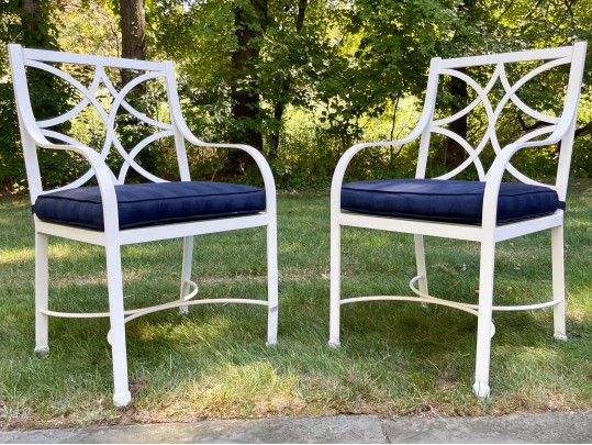 McKinnon And Harris Pair Of White Regency Style Aluminum Patio Chairs