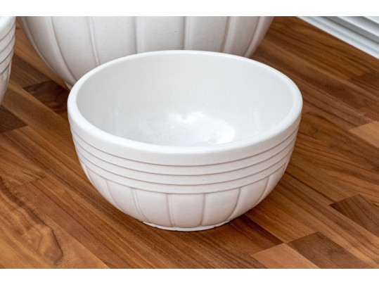 Three Roseville Pottery White Glazed Ceramic Mixing Bowls
