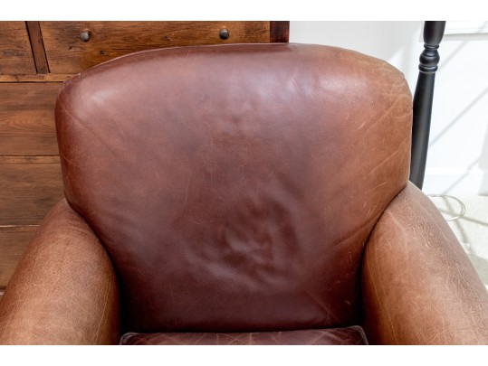 Vintage Crate & Barrel Leather Upholstered Club Chair And Throw Blanket