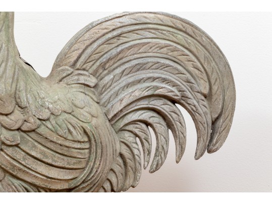 Antique Cast Lead Sculpturesque Rooster On Stand