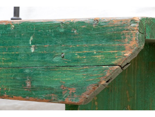 Antique Farmhouse Painted Wood Bench In Green