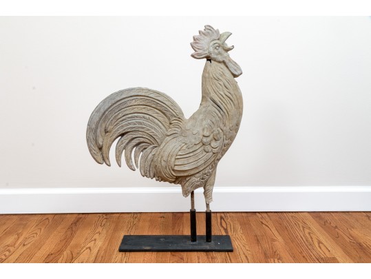 Antique Cast Lead Sculpturesque Rooster On Stand