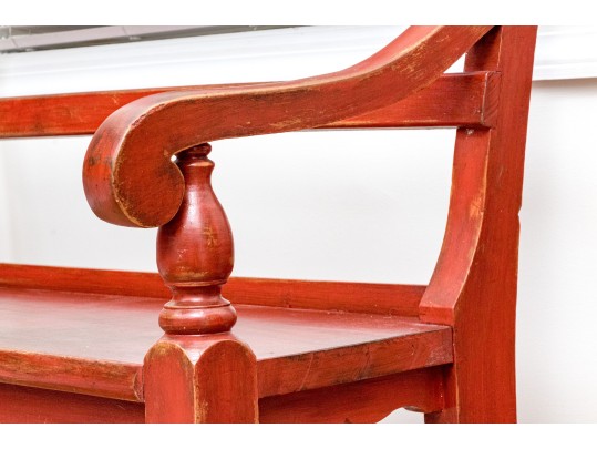 Vintage Farmhouse Chic Red Painted Bench