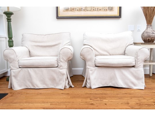 Pair Of Mitchell Gold For Pottery Barn Slipcovered Club Chairs 