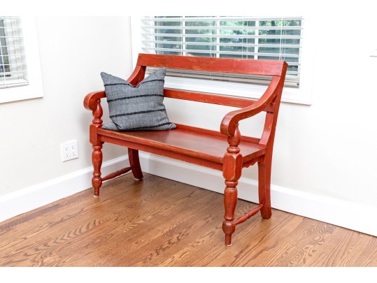 Vintage Farmhouse Chic Red Painted Bench