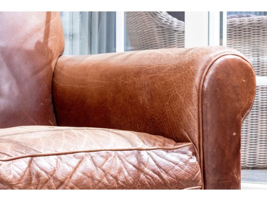 Vintage Crate & Barrel Leather Upholstered Club Chair And Throw Blanket