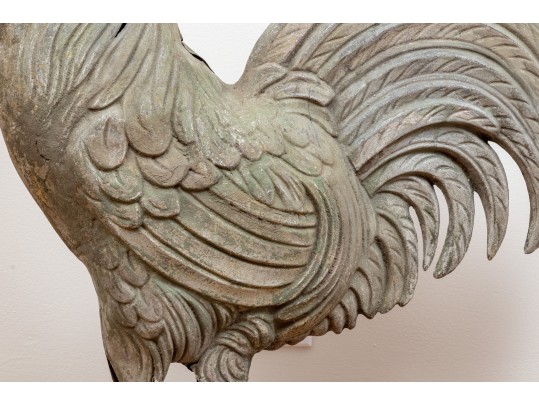 Antique Cast Lead Sculpturesque Rooster On Stand