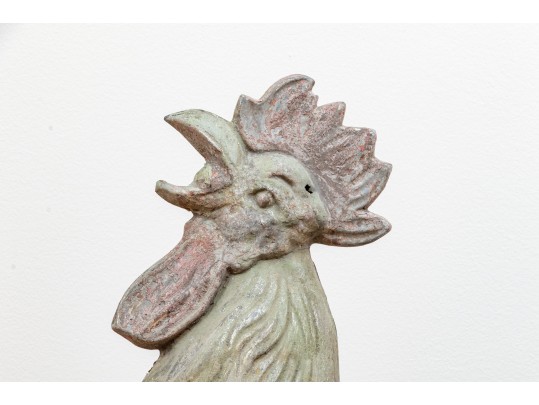 Antique Cast Lead Sculpturesque Rooster On Stand