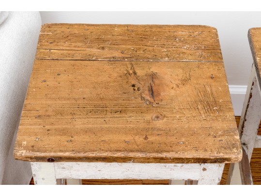 Pair Fabulous French Country Rustic Painted Taborets