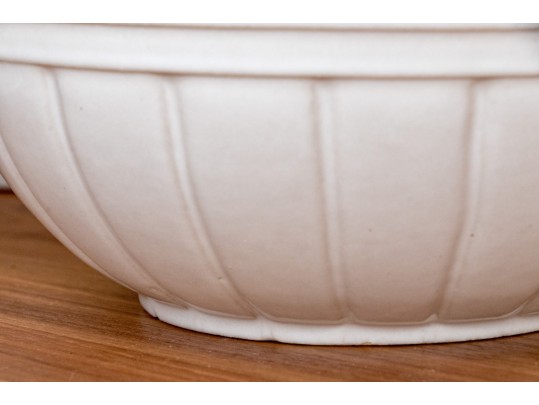 Three Roseville Pottery White Glazed Ceramic Mixing Bowls