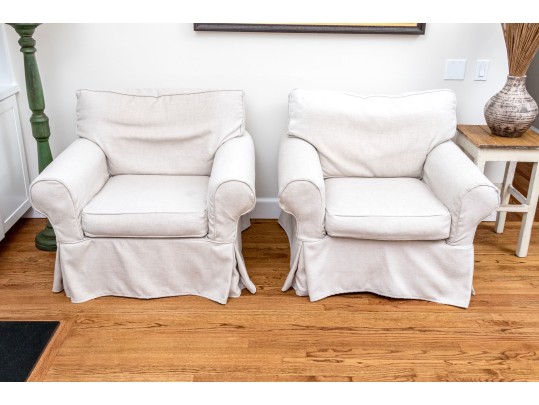 Pair Of Mitchell Gold For Pottery Barn Slipcovered Club Chairs 